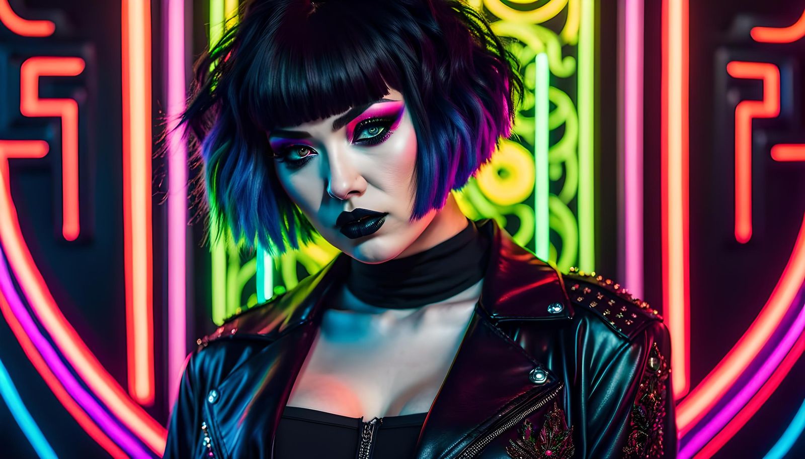 Curvy Goth Girl Portrait in Neon Colors