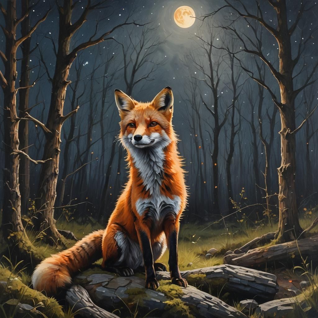 a beautiful red fox, against the backdrop of a small forest,...