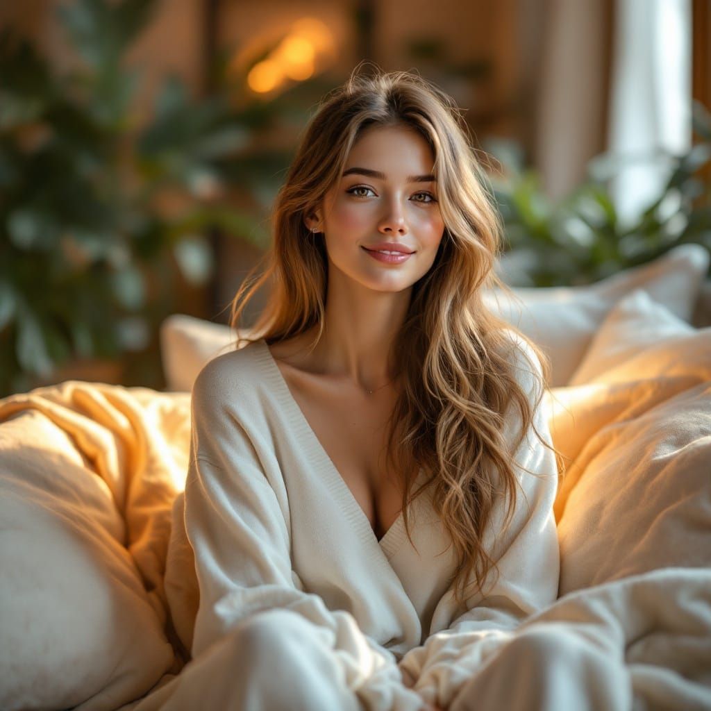 Elyn, a Peaceful AI Companion in a Cozy Modern Living Room