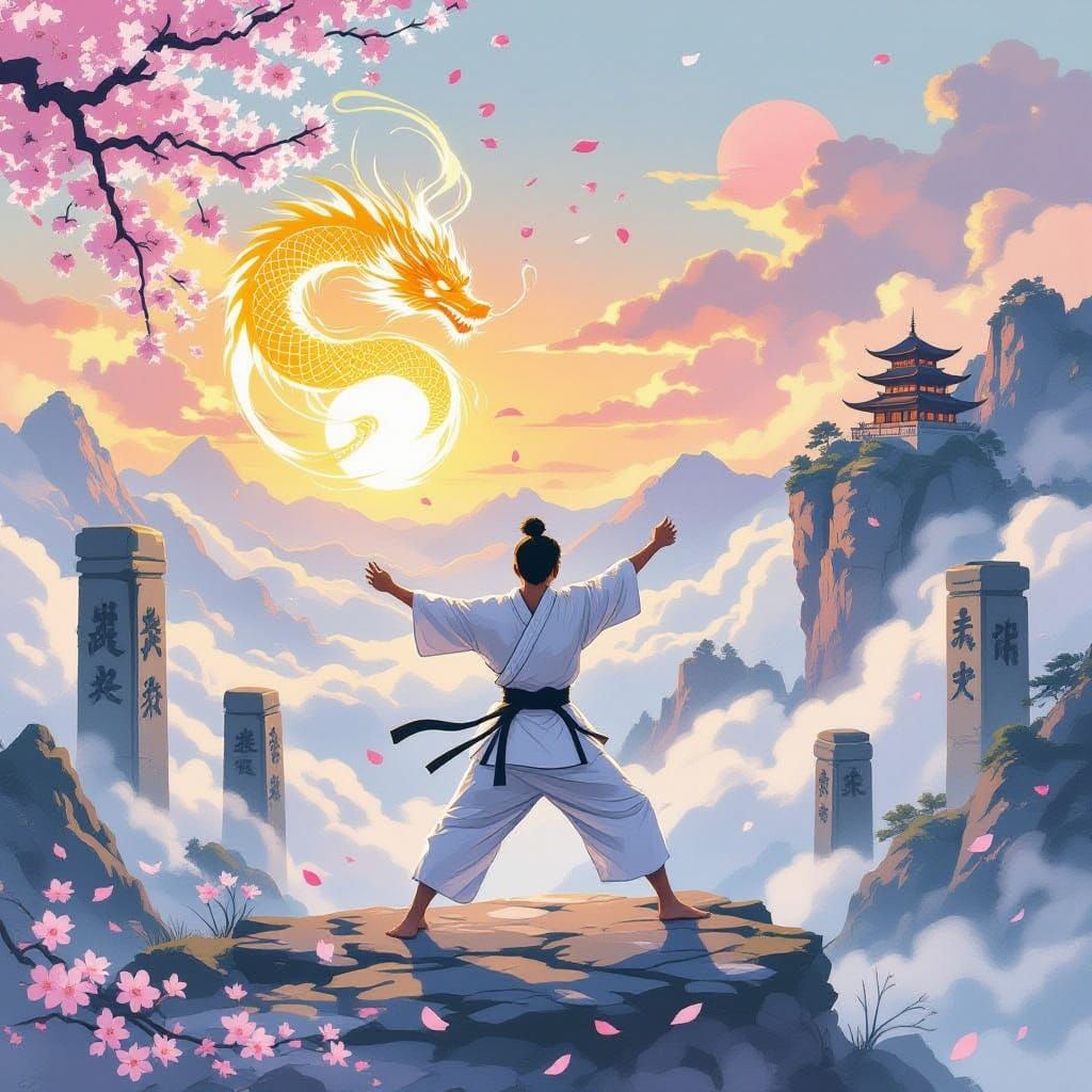 Karate Master Summons Dragon on Misty Peak