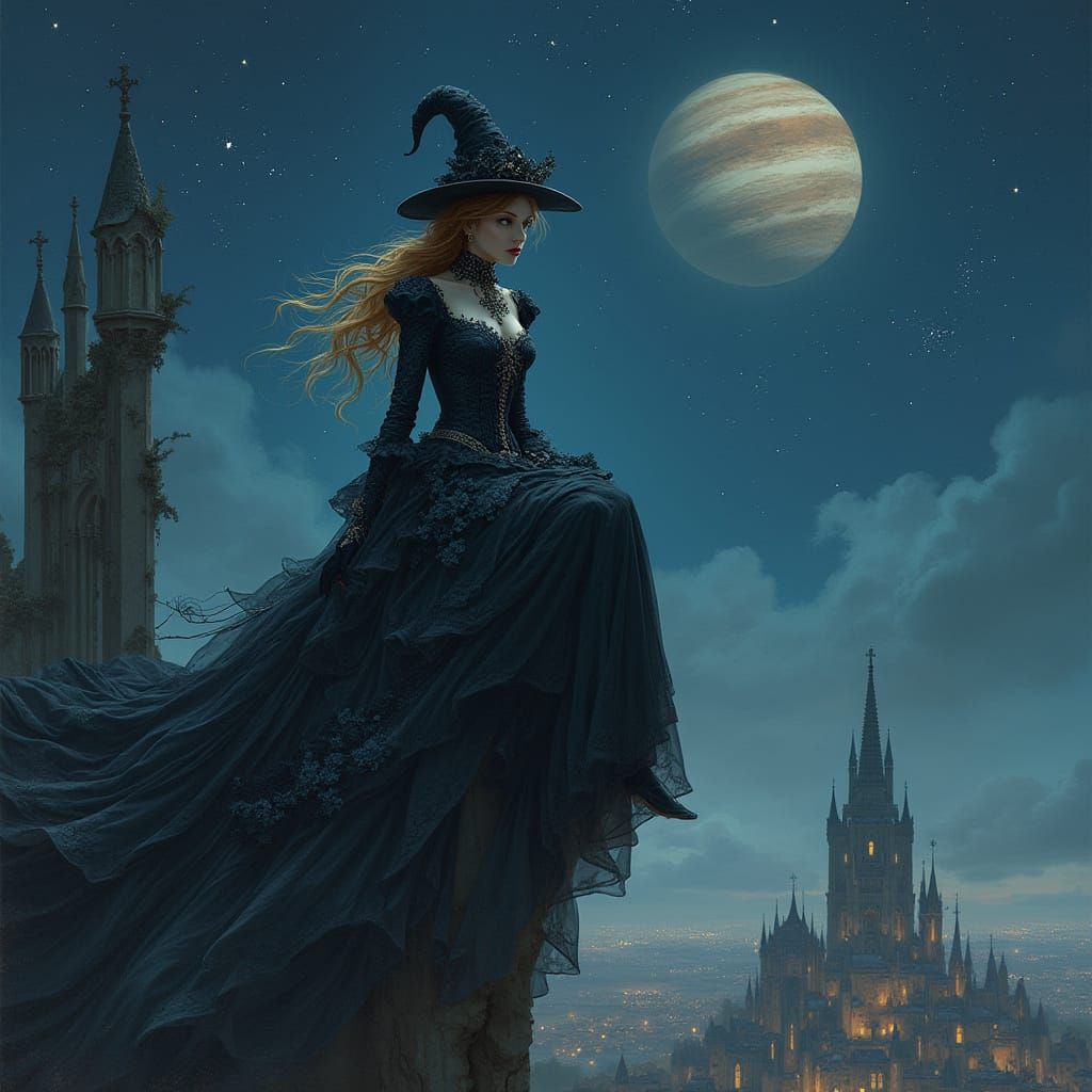 Victorian Weretigeress on Gothic Spire