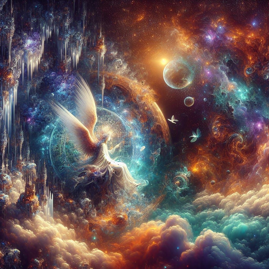 Celestial Angel in Deep Space Oasis Concept Art