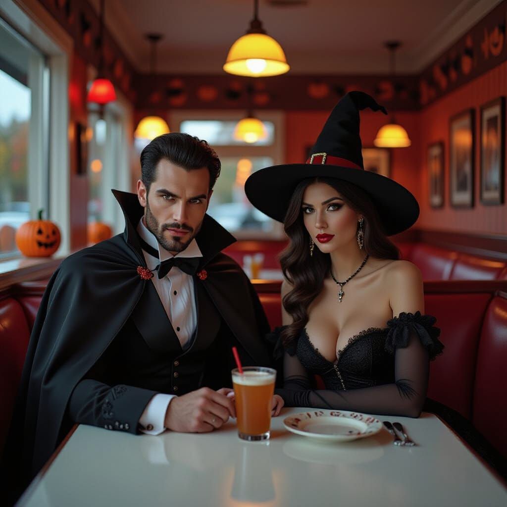 Vampire and Witch Halloween Diner Date