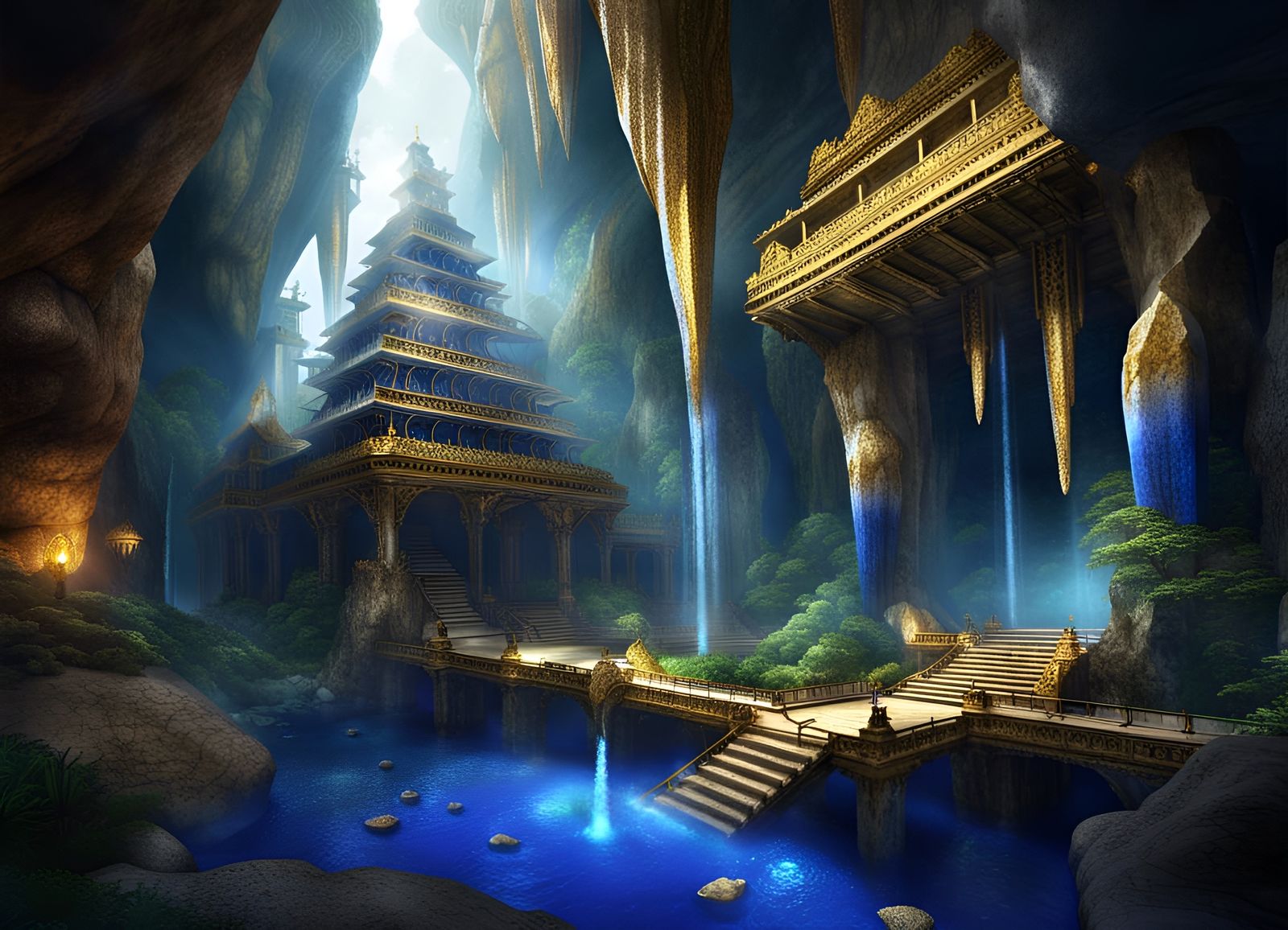 Ancient Inner Earth Palace with Gold Filigree