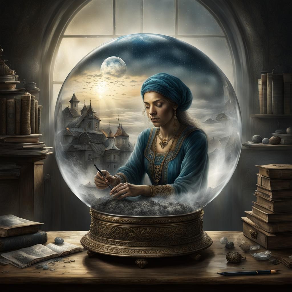 Mystical Fortune Teller Gazing into Glass Sphere