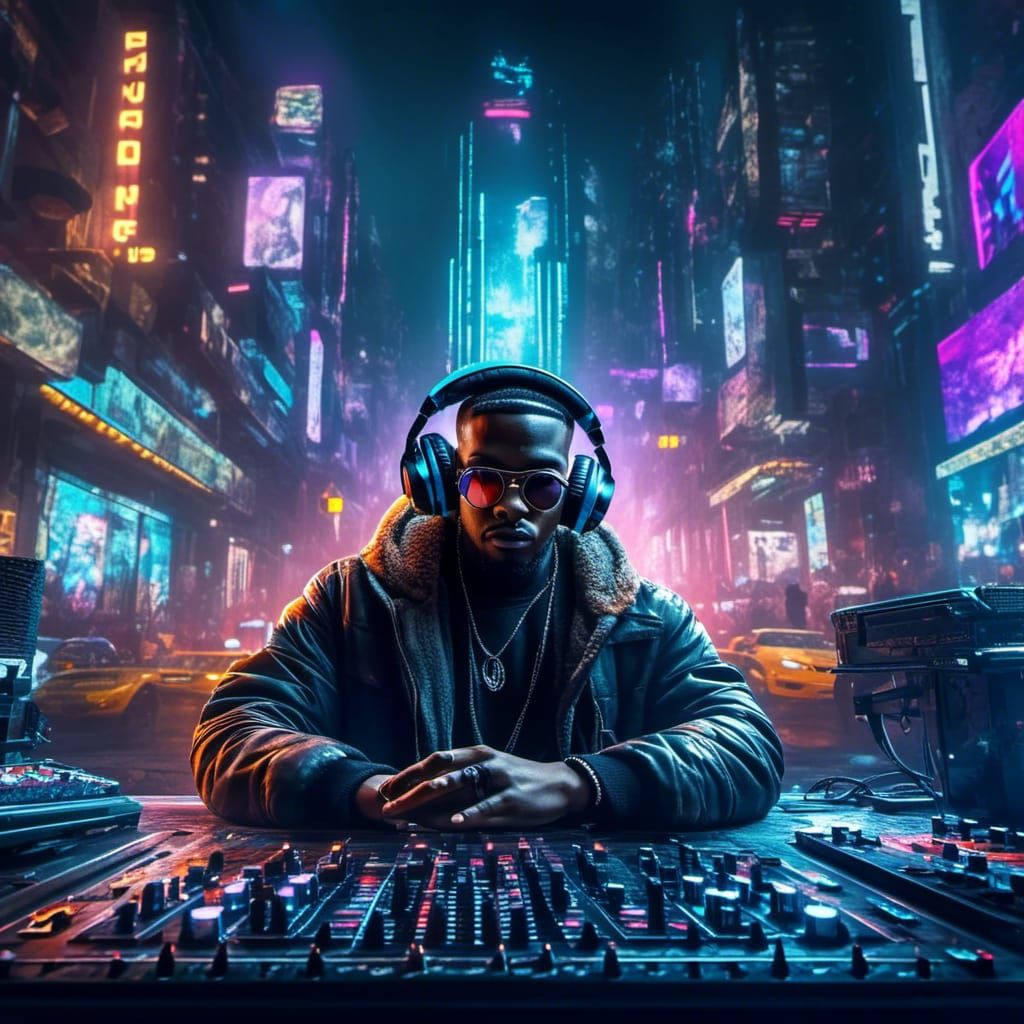 Cyberpunk Hip Hop Producer in a Digital Painting