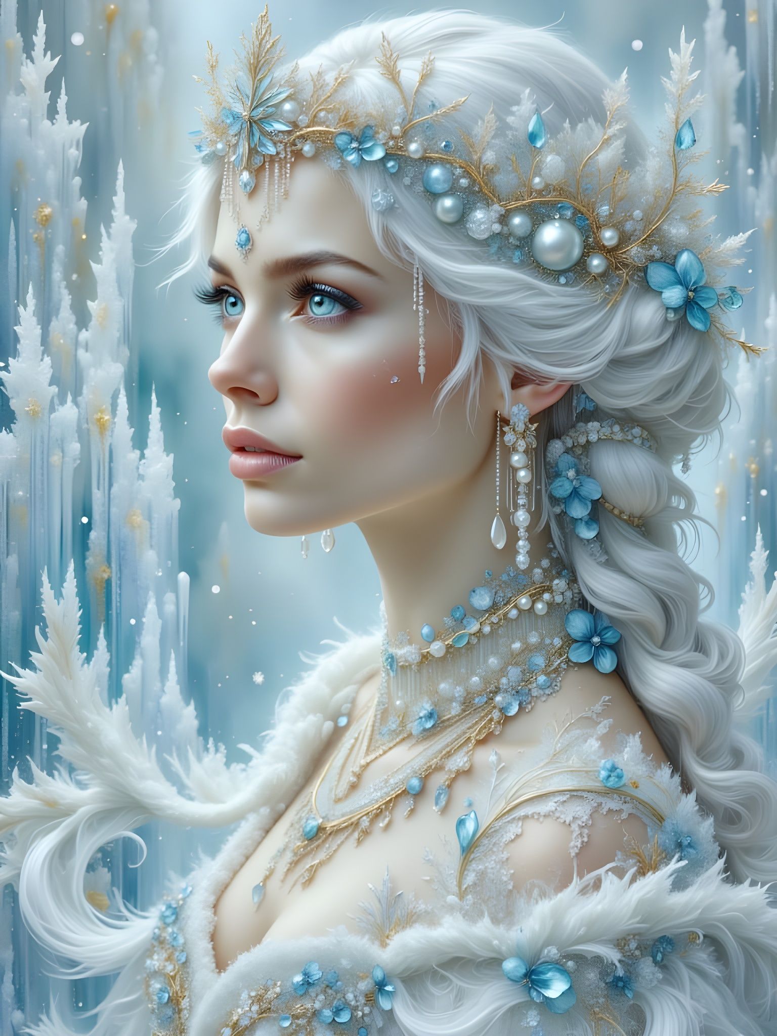 Ethereal Ice Queen Portrait in Surreal Fantasy Style