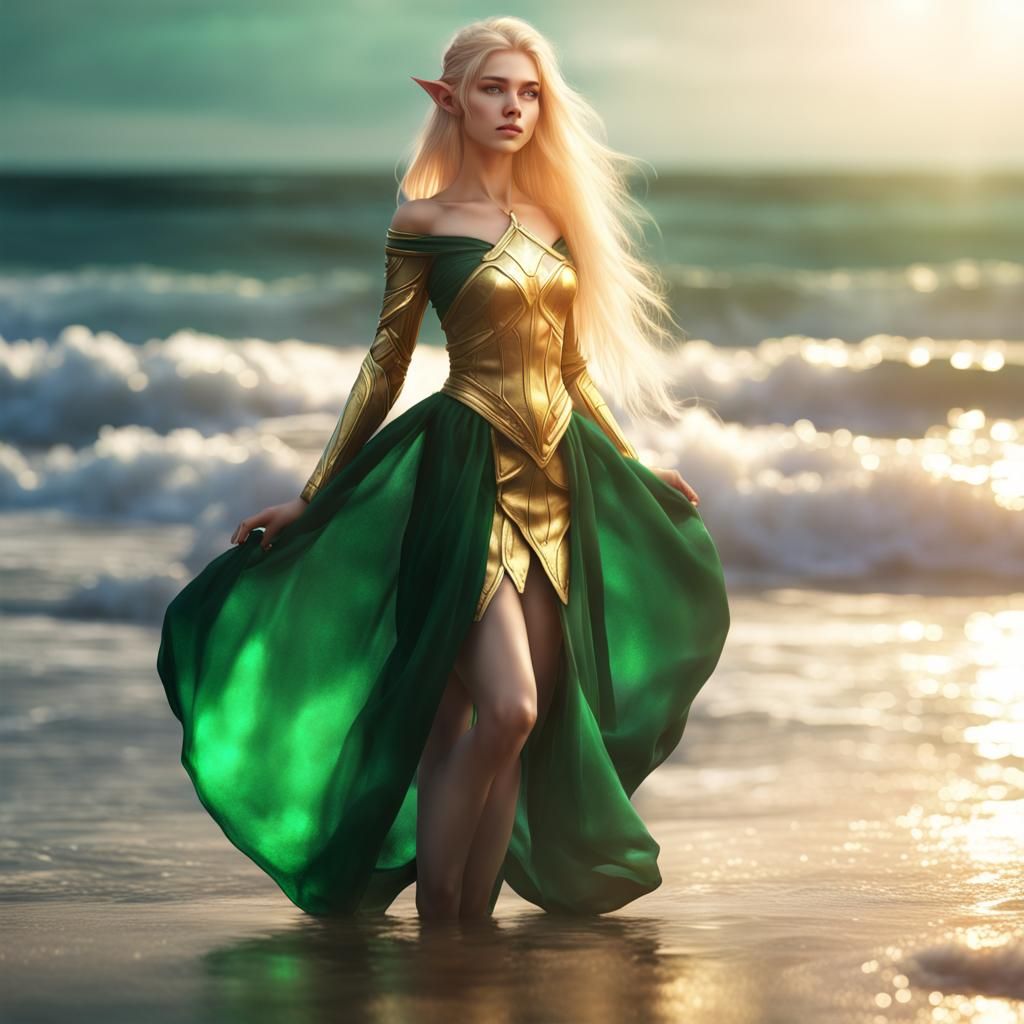 Young Elf with Emerald Eyes and Golden Silk