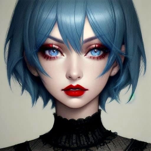 Blue-Haired Girl: Hyperdetailed Charcoal Portrait
