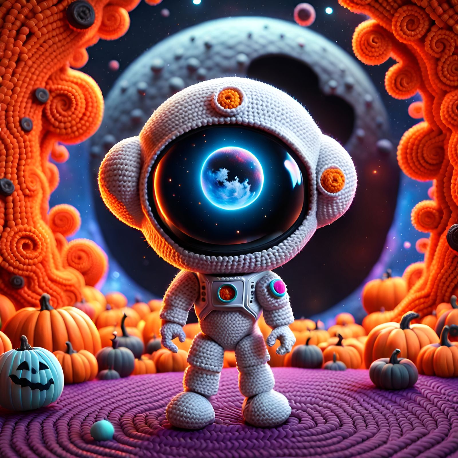 Trippy Crochet Major Tom Swallowed by Blackhole