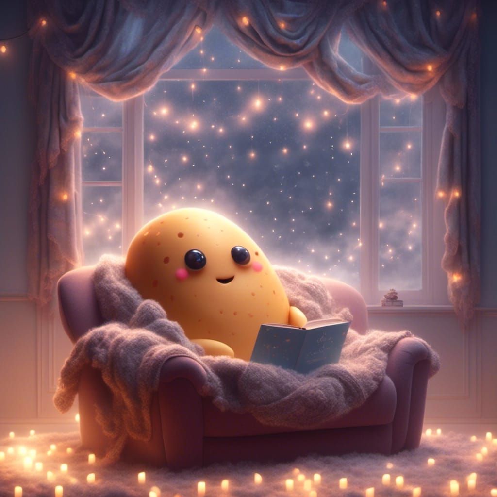 Cute Potato Comfort on Couch in Fantasy Style