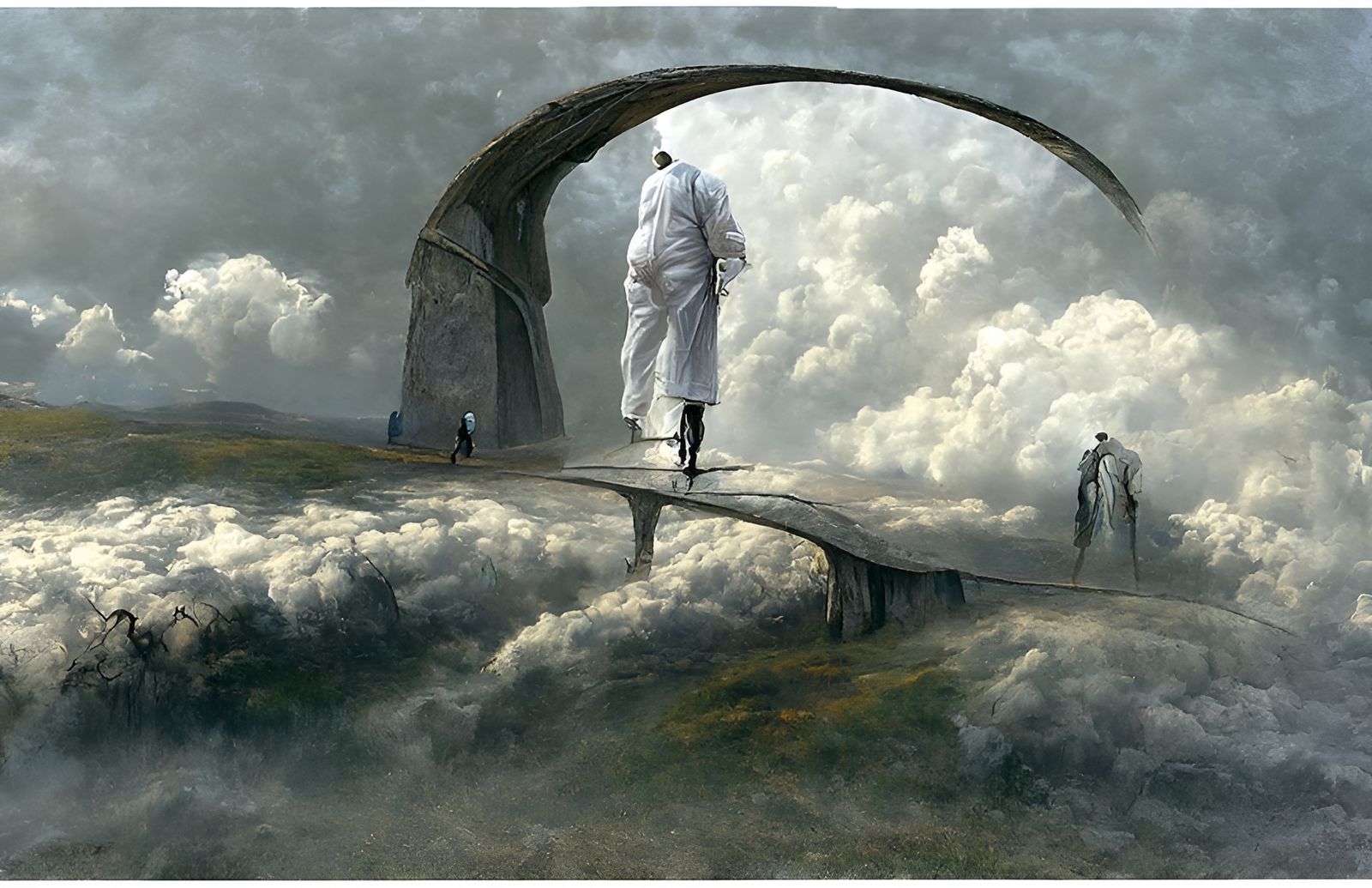 Surreal World Walkers in a Stormy Landscape