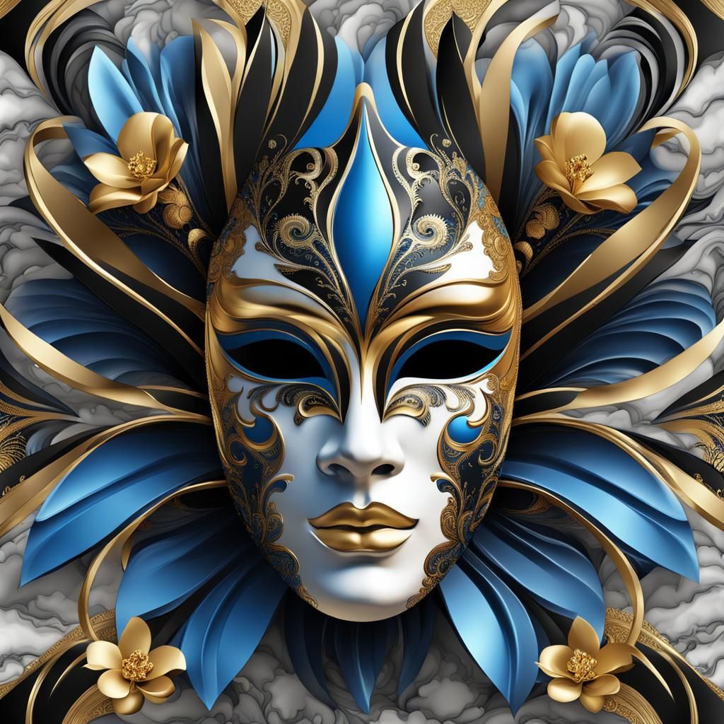 Detailed Venice Mask with Gold and Floral Design