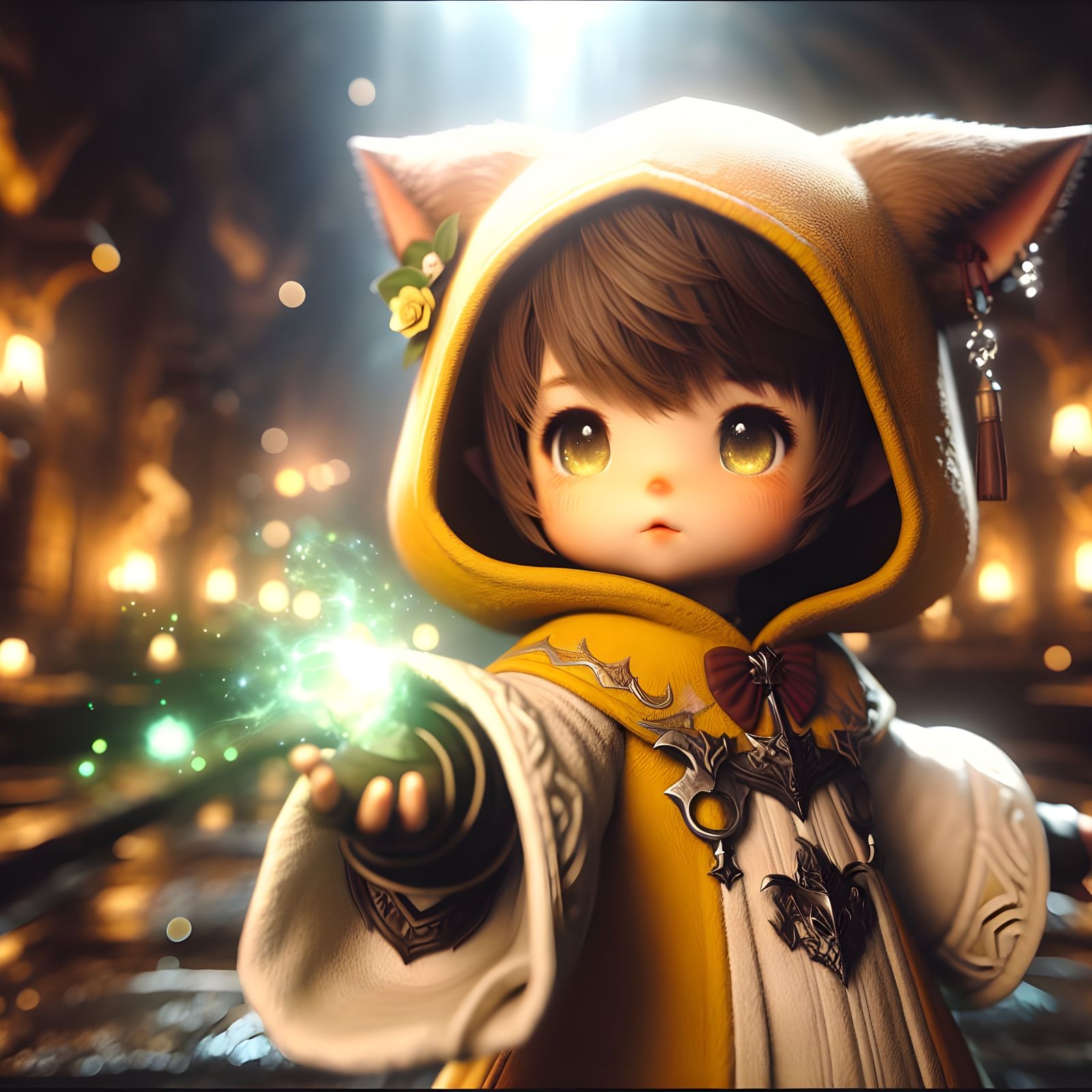 Fantasy Pictomancer in Golden Armor, Final Fantasy XIV Style