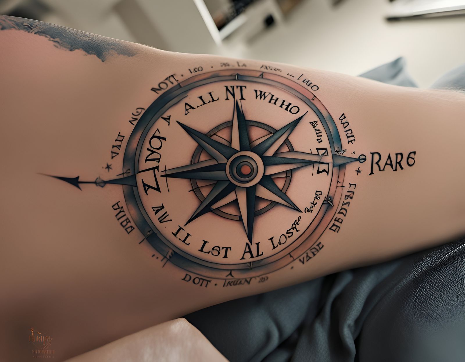 Forearm Tattoo Based Off of A Tattoo I have on my Forearms of A Compass With The Words "NOT ALL WHO WANDER ARE LOST.... ...