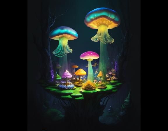 Jellyfish in Toadstool Forest: Beatrix Potter Style