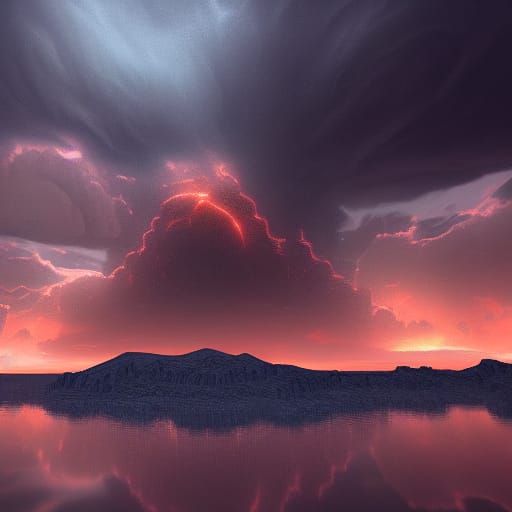 Spectacular Orange Storm Over Lake: Fantasy Concept Art