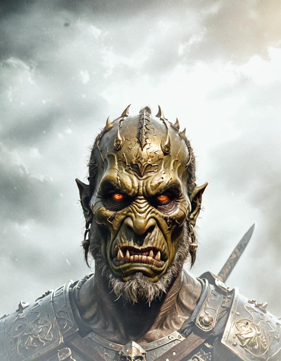 Orc Warrior Guarding Skull in Dark Fantasy Art