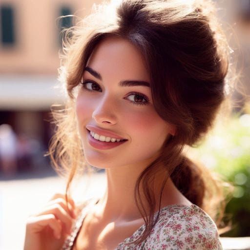 Italian Woman Portrait in Garden, Splash Art Style