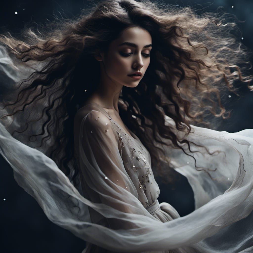 Woman Dancing in Moonlight, Cinematic Portrait