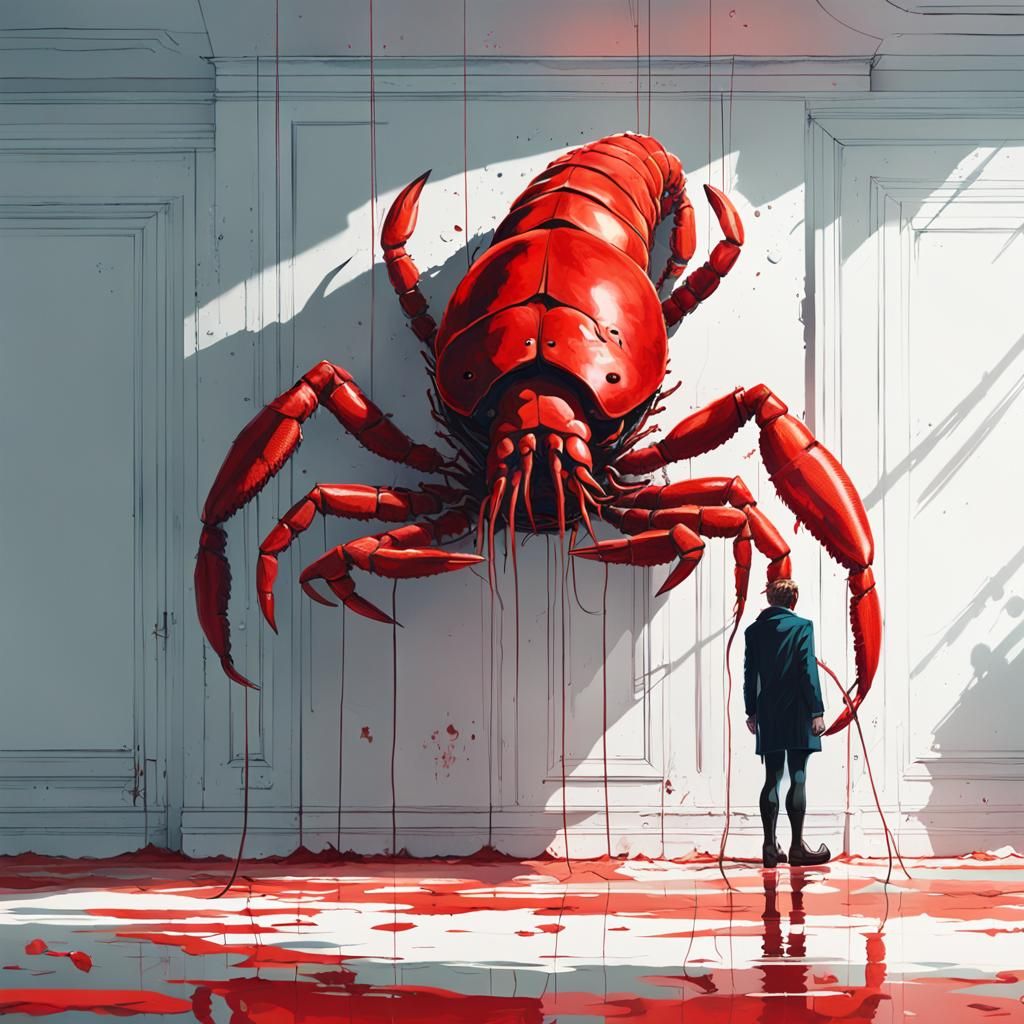 Giant Lobster with Human Legs in Stark Room