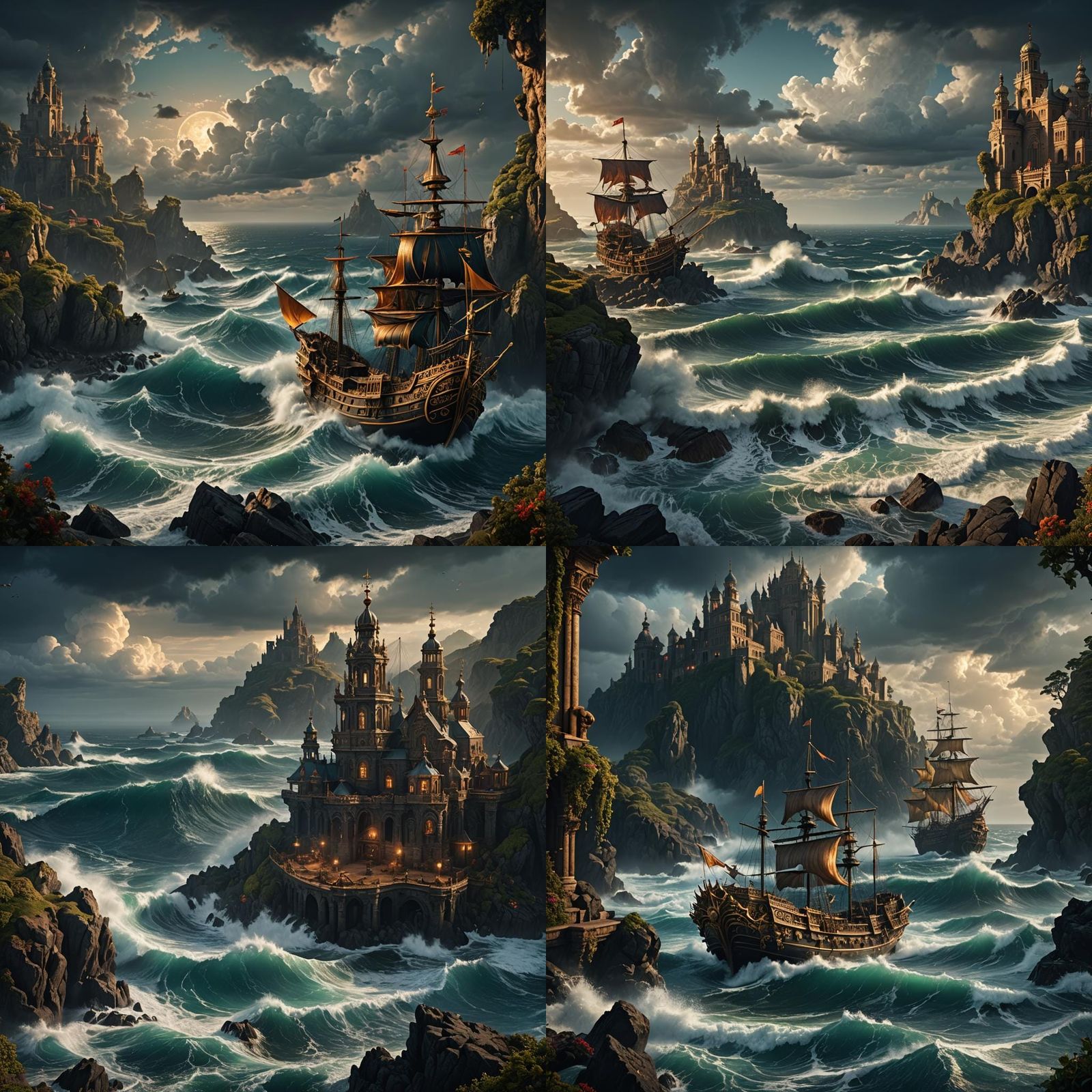 Moody Ocean Landscape with Baroque Embellishments