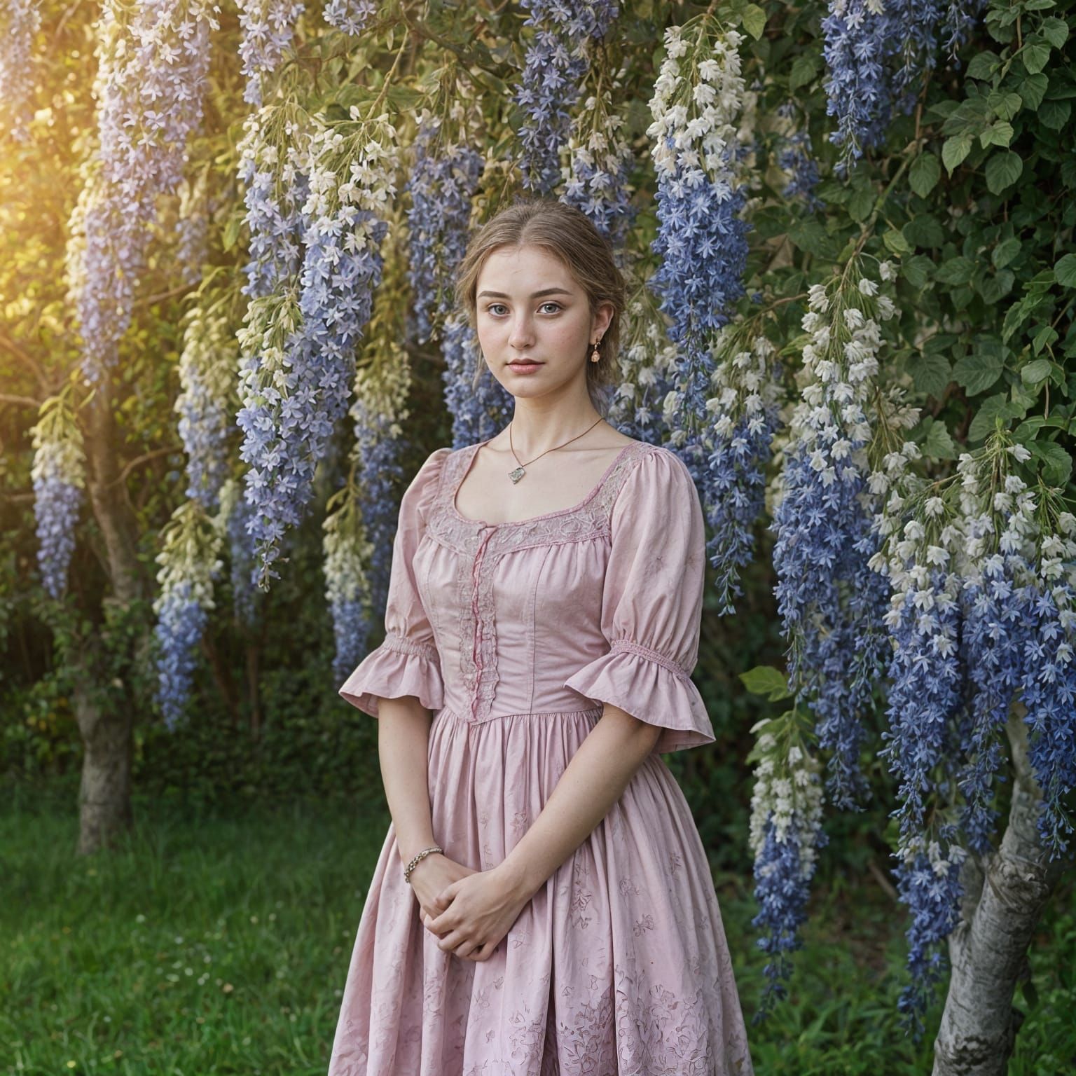 Young Russian Girl Adorns Serene Summer Garden