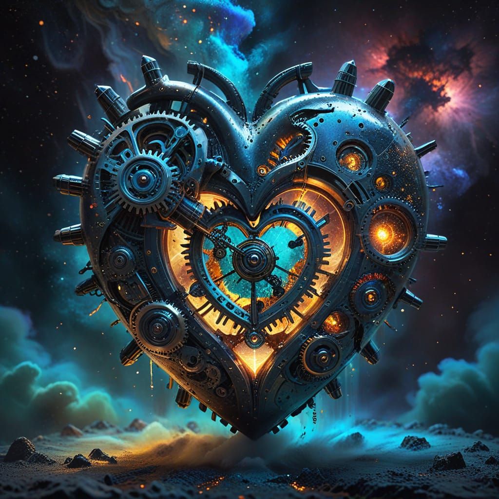 Colossal Clockwork Heart in Cosmic Nebula