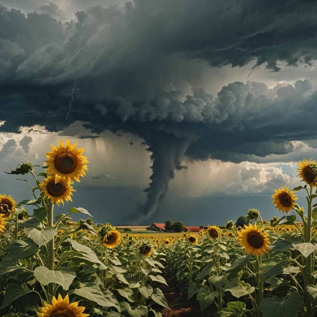 Tornado Touches Down in Sunflower Field