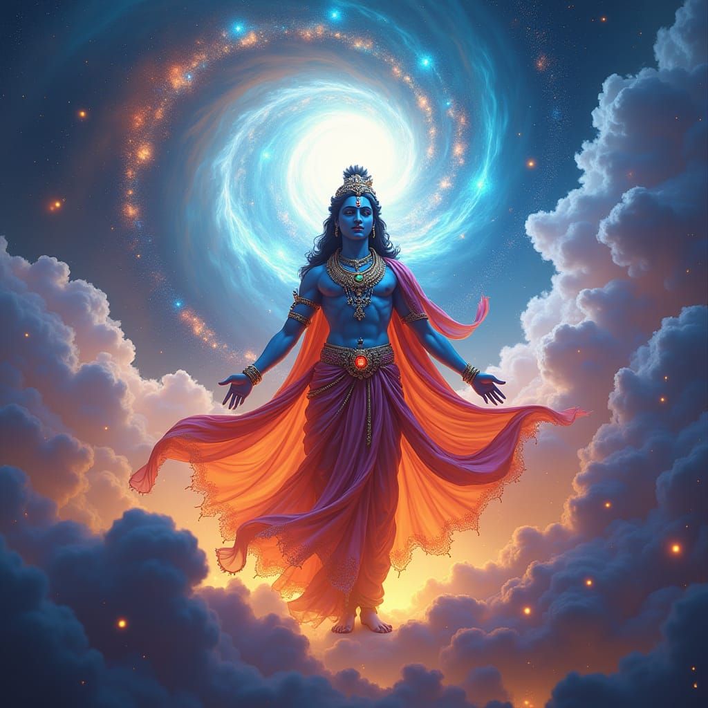 Lord Krishna in Cosmic Vortex, Fantasy Concept Art