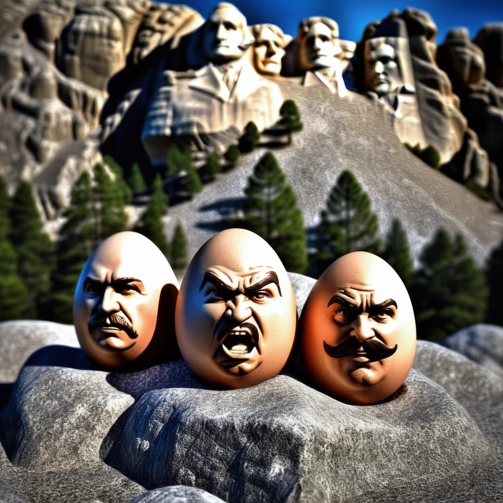 Hyperrealistic Anamorphic Eggs Adorn Mount Rushmore