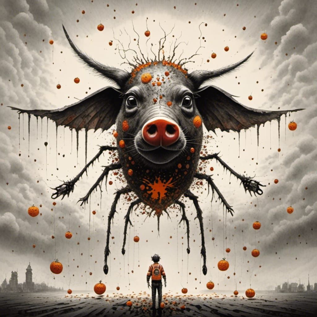 Dystopian Scene: Drones and Pigs in the Lost Land