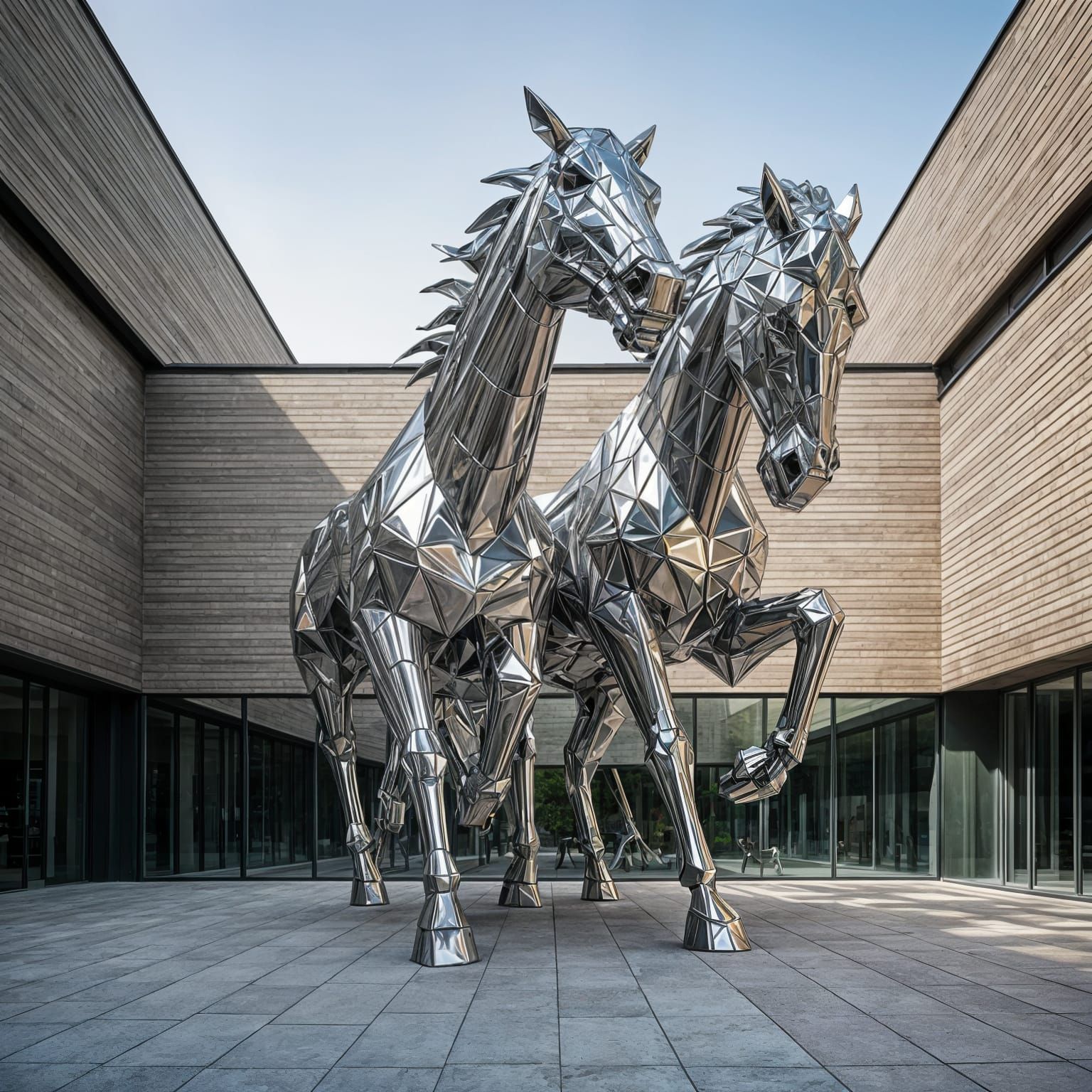 Modern Abstract Metal Sculpture of Two Running Horses