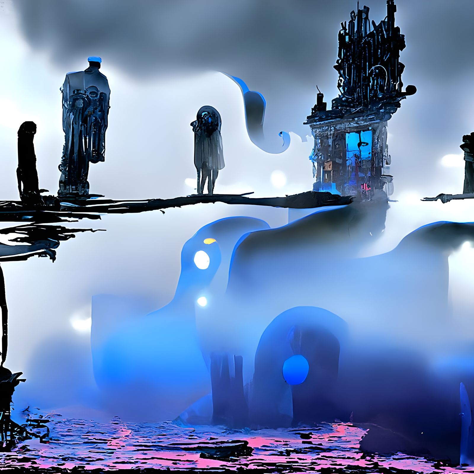 Ghost Pacing in Blue Night, Detailed Digital Art