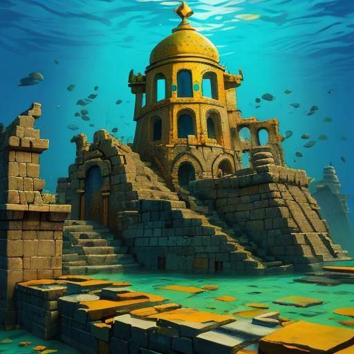 Underwater Dwarka City with Shri Krishna, Abstract Art