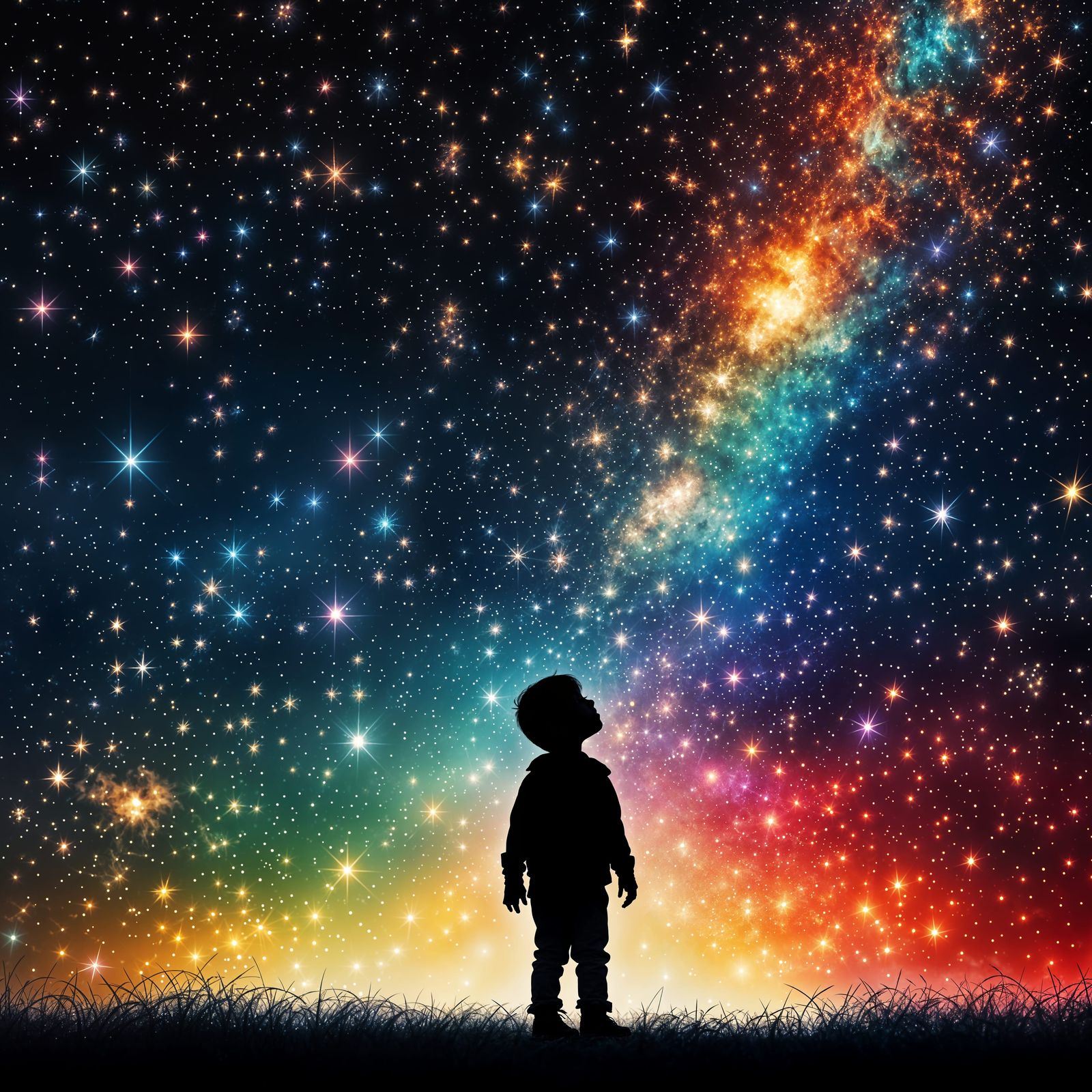 Child Gazing at a Sparkling Galaxy