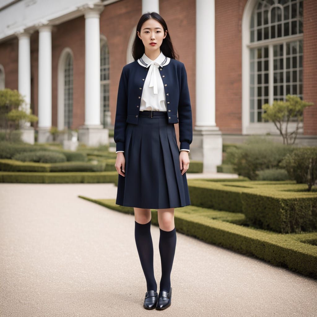 Young Woman in Stylish Japanese School Uniform With Unique B...