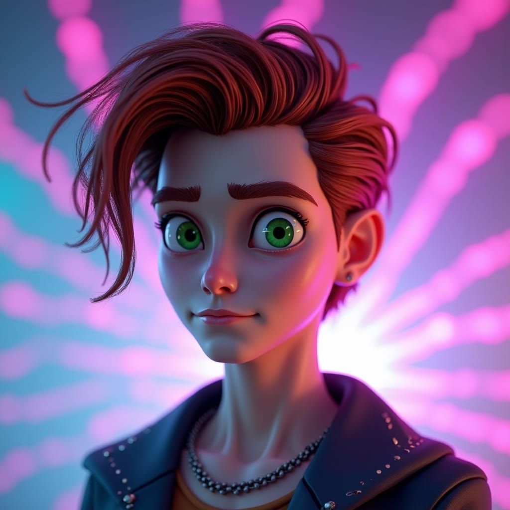 Androgynous Man with Green Eyes in Digital Art Style