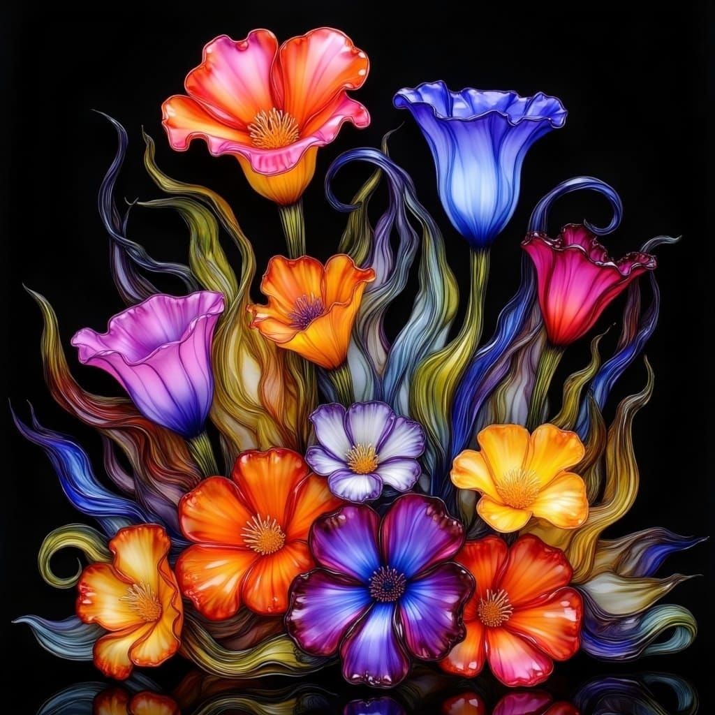 A Symphony of Color: Spring Flowers in Radiant Glass