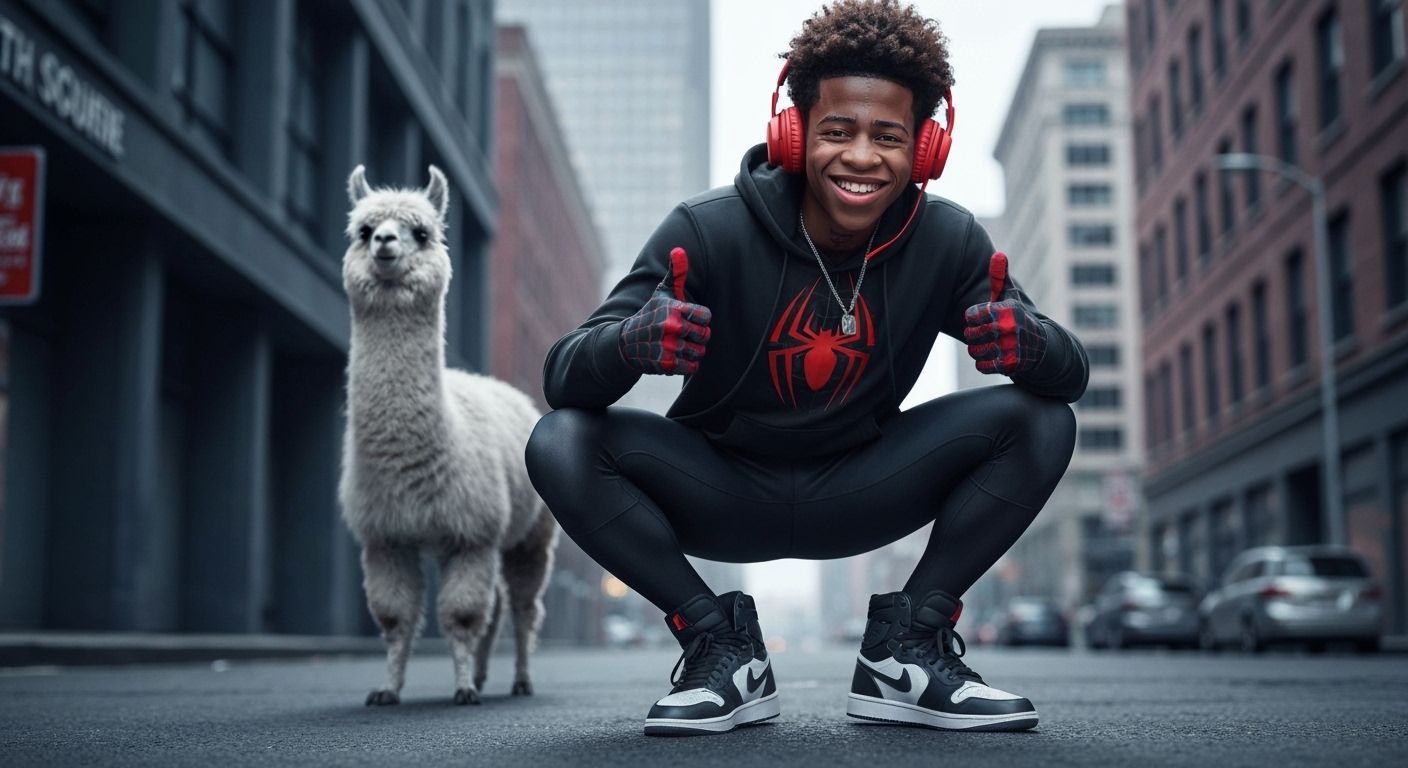 Miles Morales Poses With Llama in Urban Style