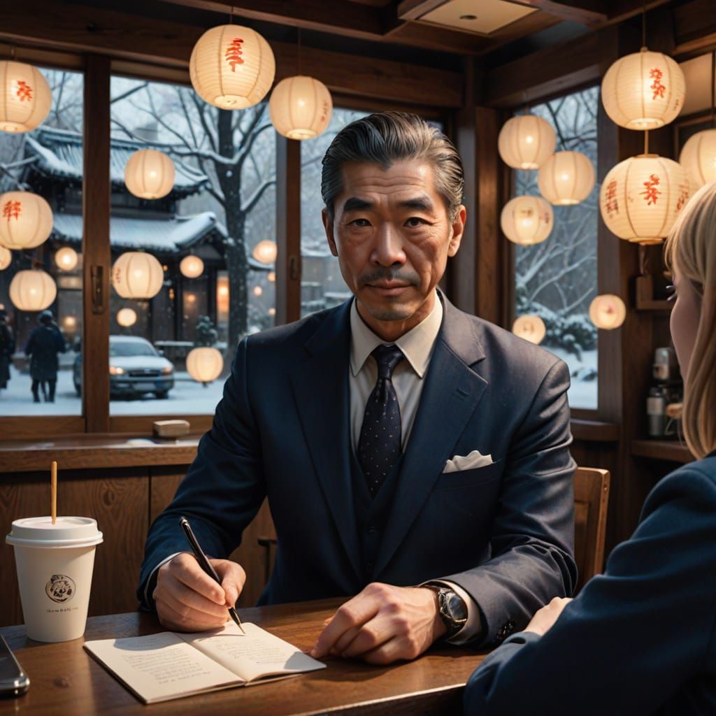 Traditional Japanese Professor Teaches in Cozy Tokyo Café