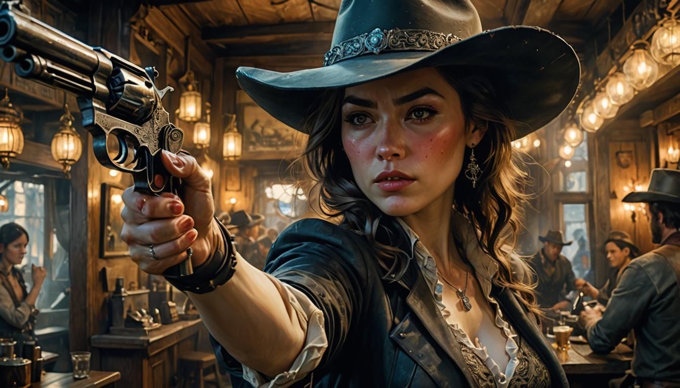 Cowgirl Saloon Standoff in Antique Fairytale Style