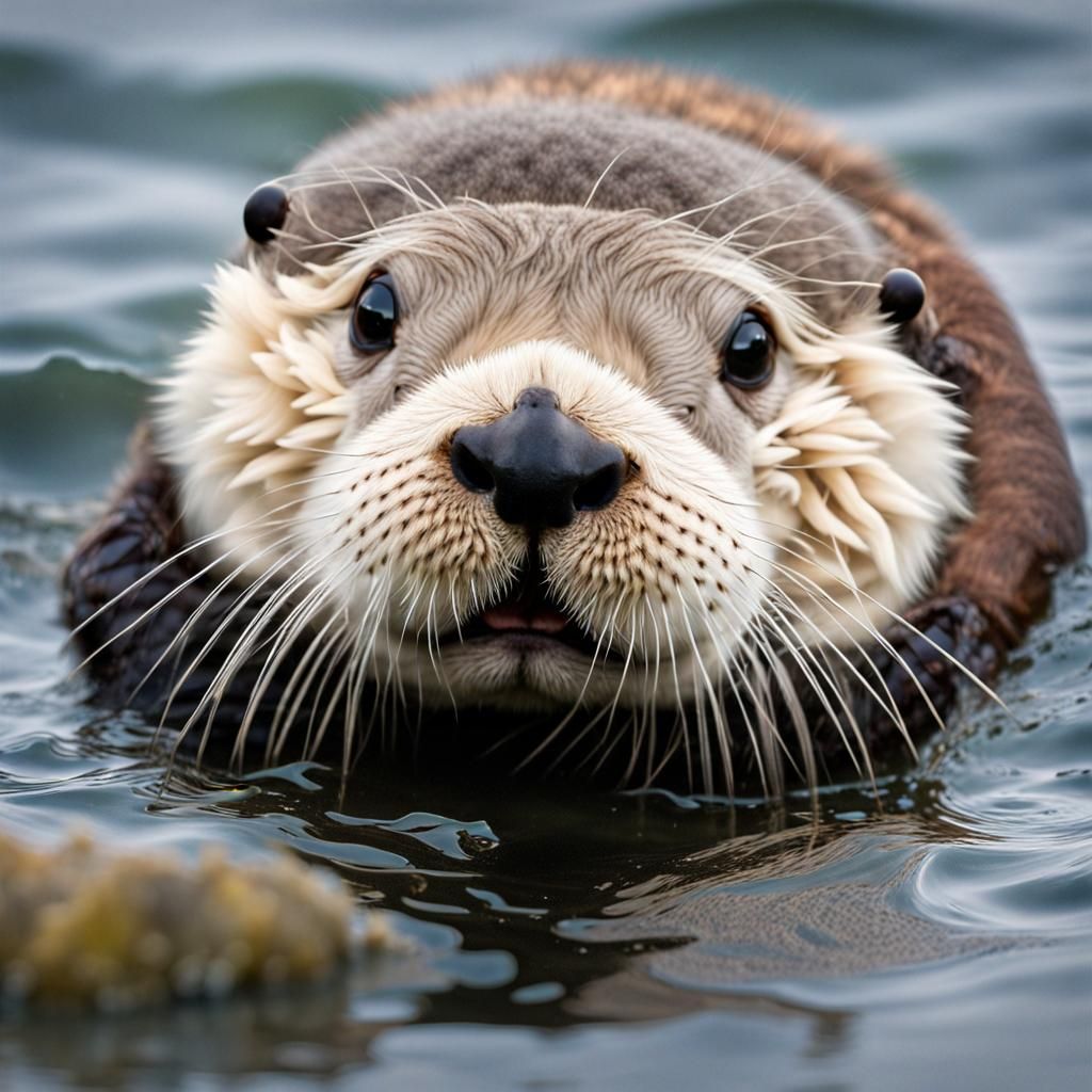 Cute Sea Otter Crunching Crabs, Fluffy Fur
