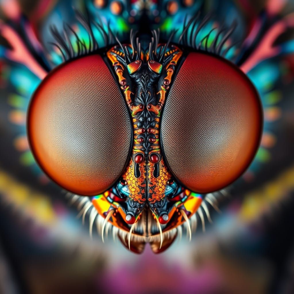 Surreal Abstract Fly Eyes in Vibrant, Iridescent Patterns