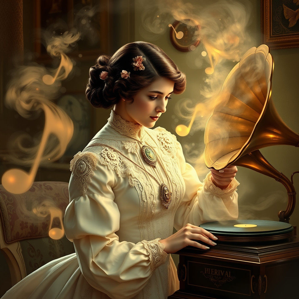 Helen Keller and the Gramophone in Kinkade Style