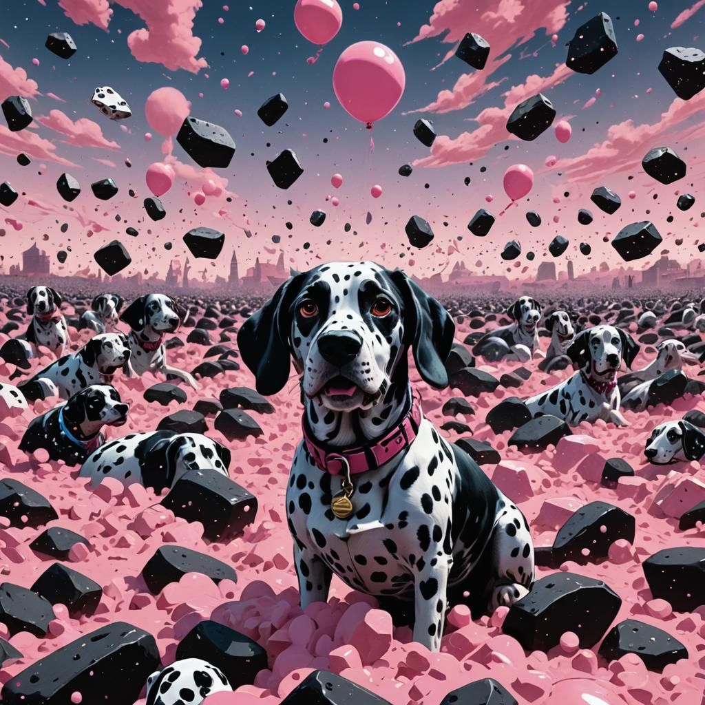 Dystopian Pop Art: Black Rabbit and Dalmatian Dreamscape