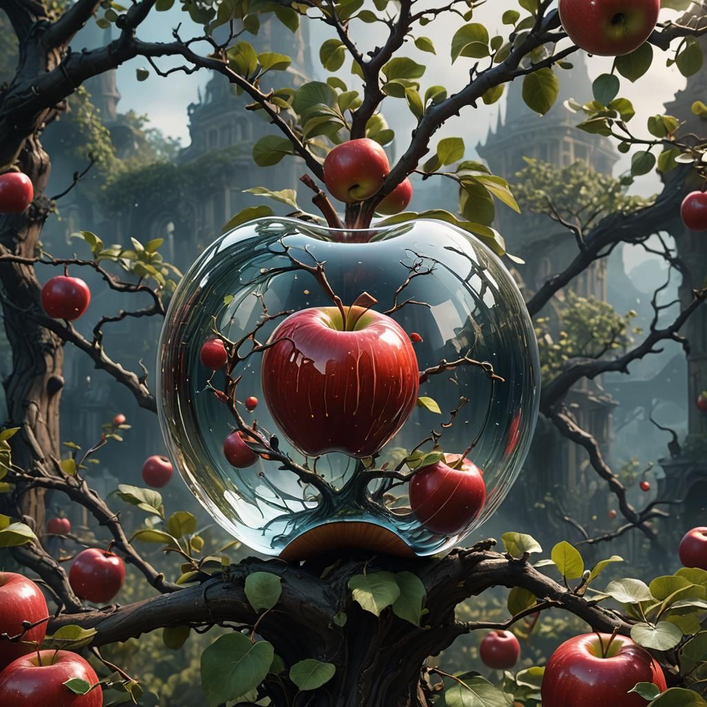 Detailed See-Through Apple: Fantastical Digital Art