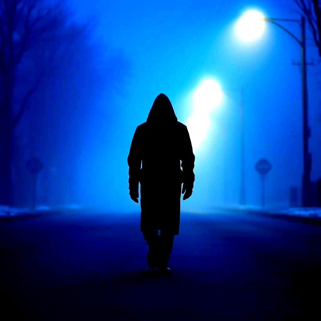 Lonely Figure in Winter Fog