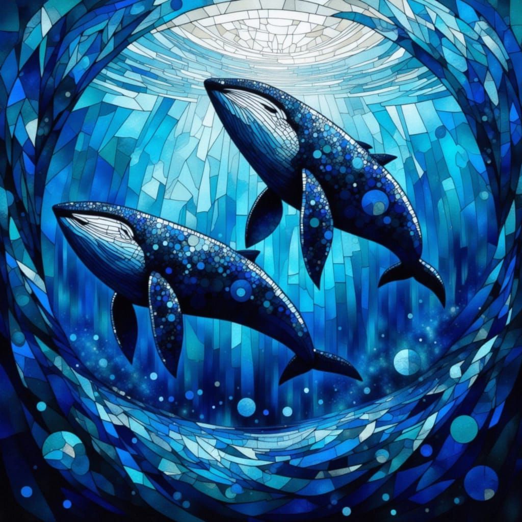 Majestic Whales in Blue