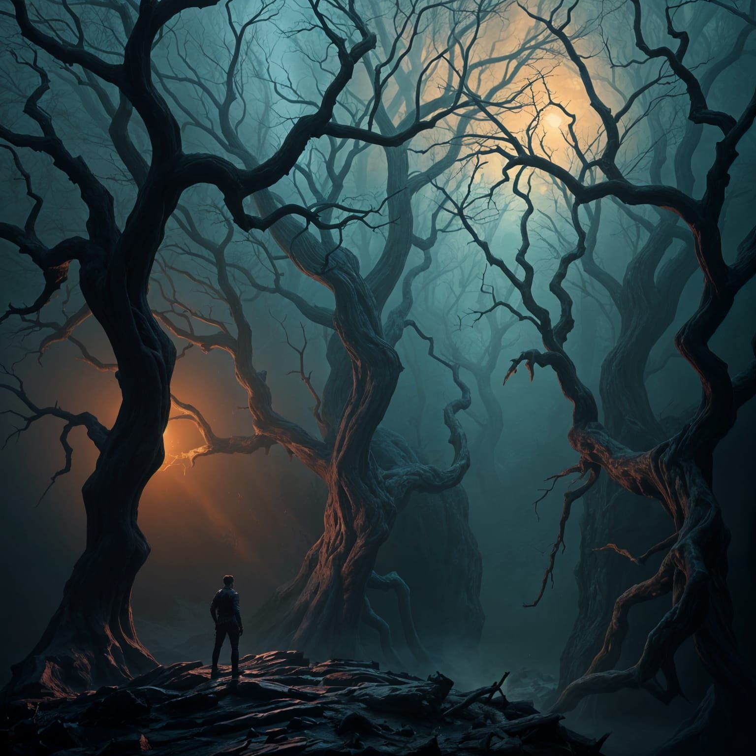 Surreal Dark Forest Unveils Mystical Abyss